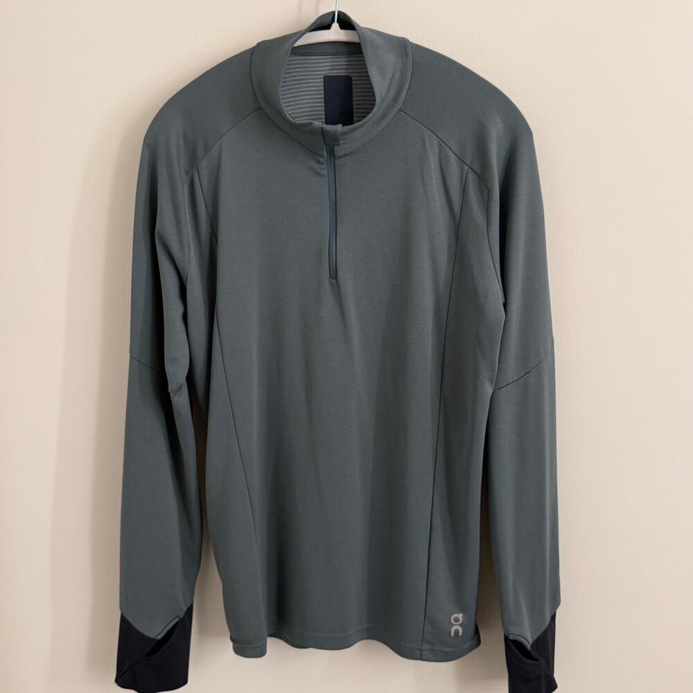 men’s green/black ON RUNNING cold weather long-sleeve top [L]